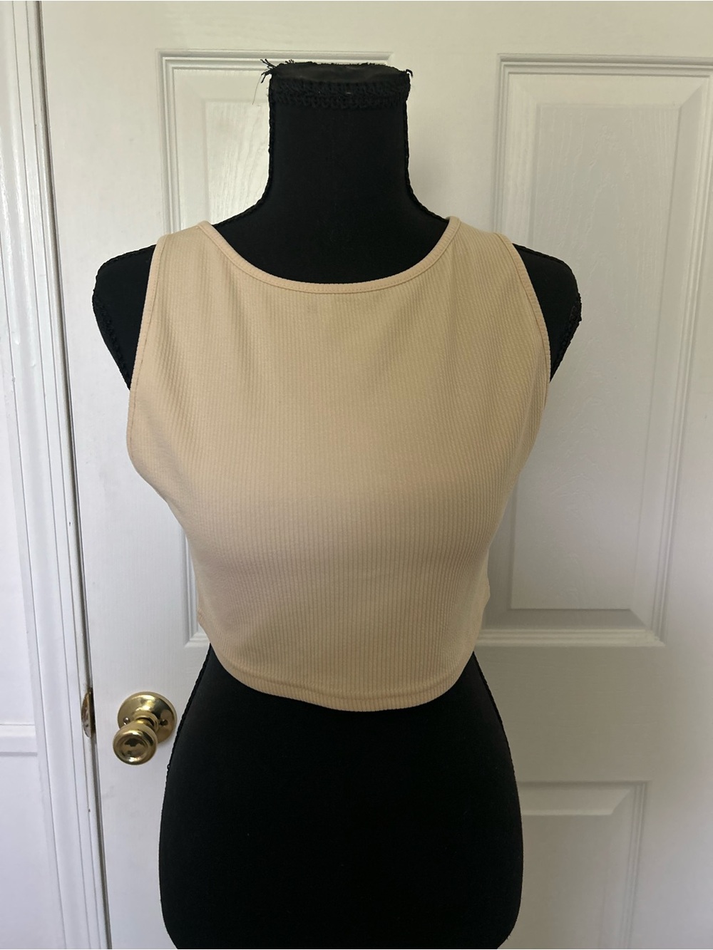 Princess Polly Ribbed Sleeveless Crop Top - Beige
